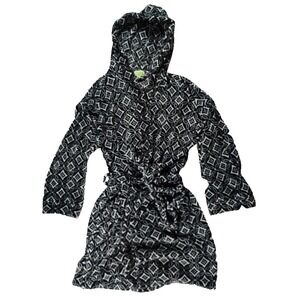 Vera Bradley Hooded Fleece Robe‎ Size L/XL Black and White Concerto Tie